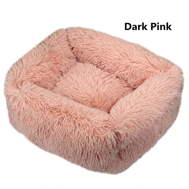 Multi-Color Plush Square Bed for Cats and Small Dogs