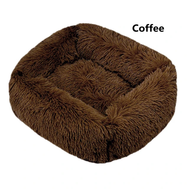 Multi-Color Plush Square Bed for Cats and Small Dogs