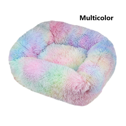 Multi-Color Plush Square Bed for Cats and Small Dogs
