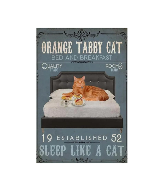 Orange Tabby Cat Bed & Breakfast Aluminum Metal Tin Vintage Cat Sign