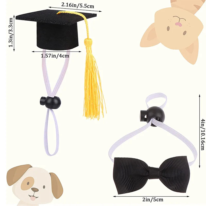 Pet Graduation Cap with Tassle & Bowtie