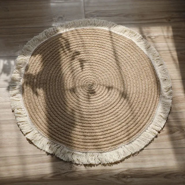 Vintage Round Handwoven Rattan Rug
