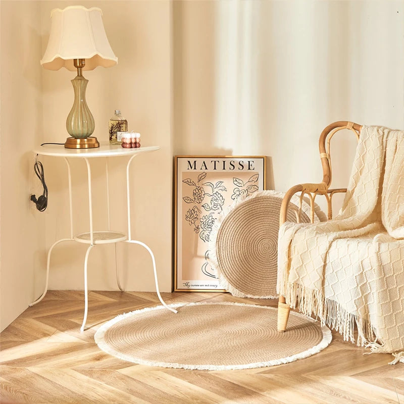 Vintage Round Handwoven Rattan Rug