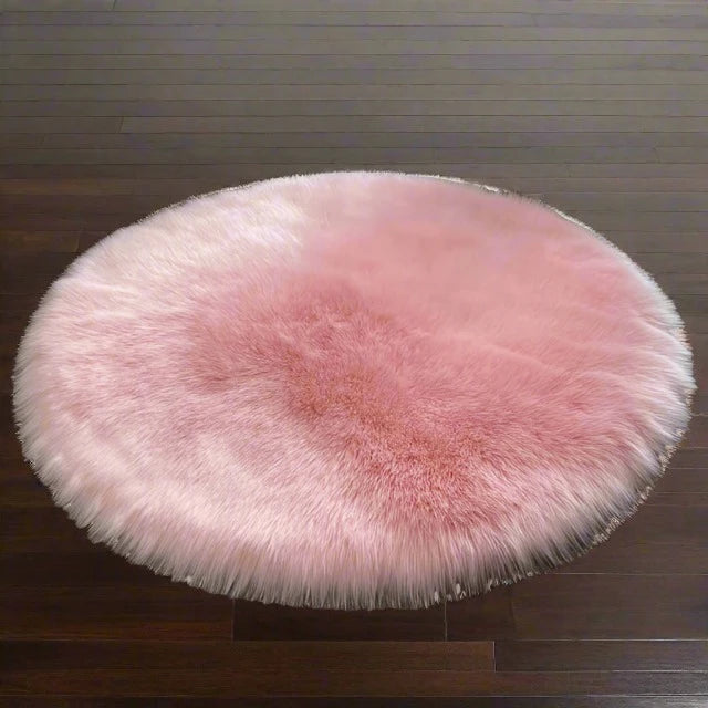 White Round Sheepskin Fur Rug