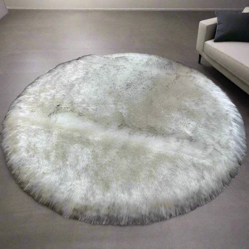 White Round Sheepskin Fur Rug