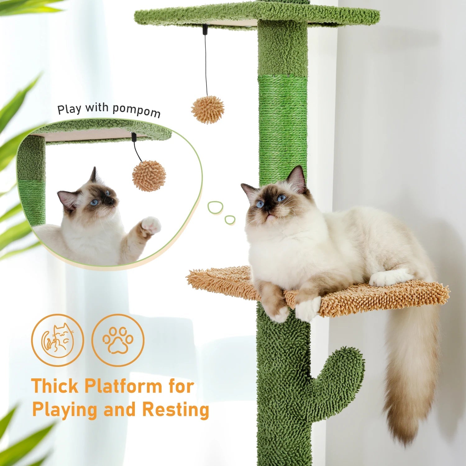 Adjustable Height Tall Cactus Cat Tree Scratching Post