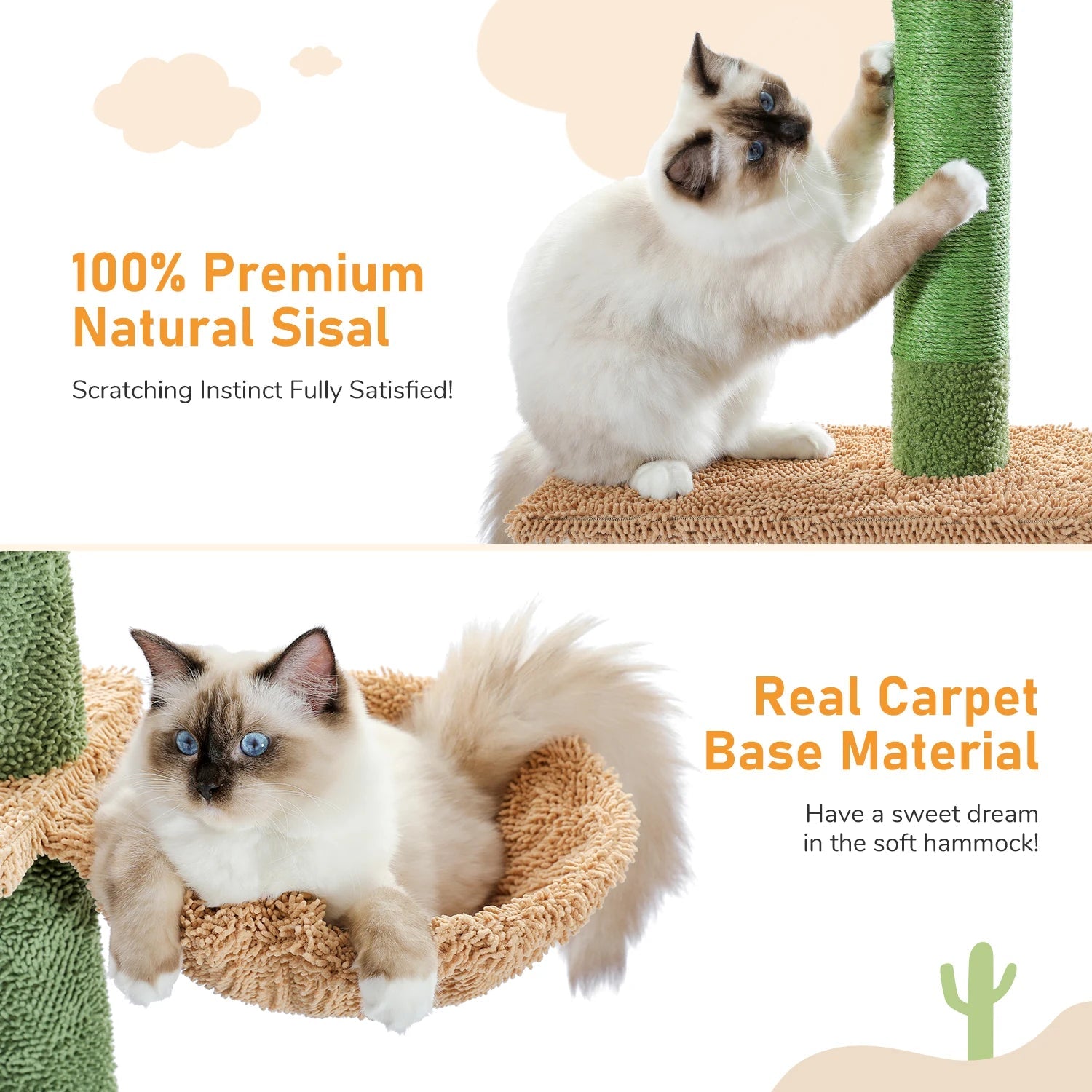 Adjustable Height Tall Cactus Cat Tree Scratching Post