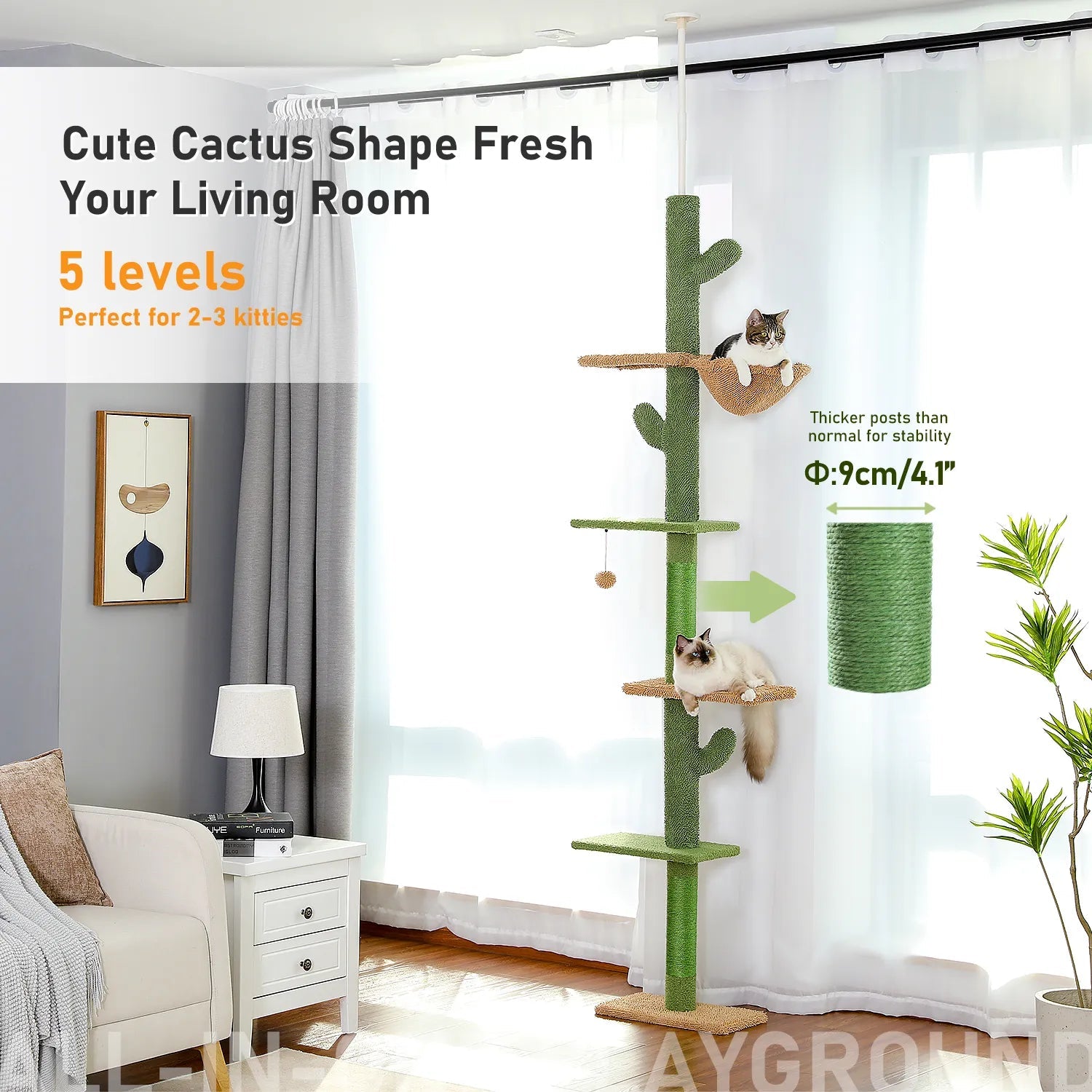 Adjustable Height Tall Cactus Cat Tree Scratching Post