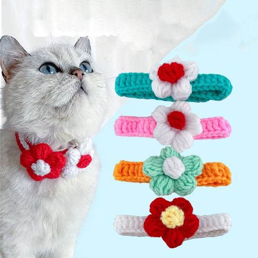 Adjustable Wool Flower Knitted Cat Collar