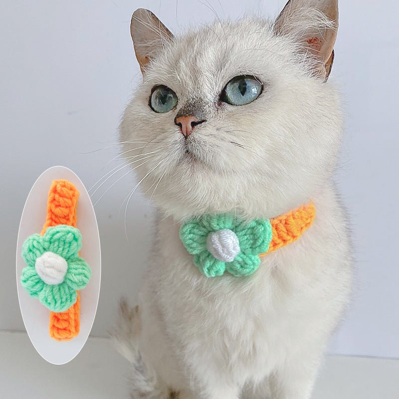 Adjustable Wool Flower Knitted Cat Collar