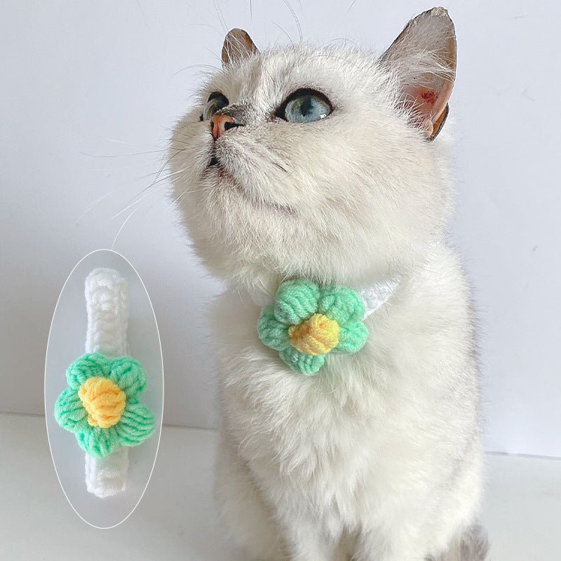 Adjustable Wool Flower Knitted Cat Collar