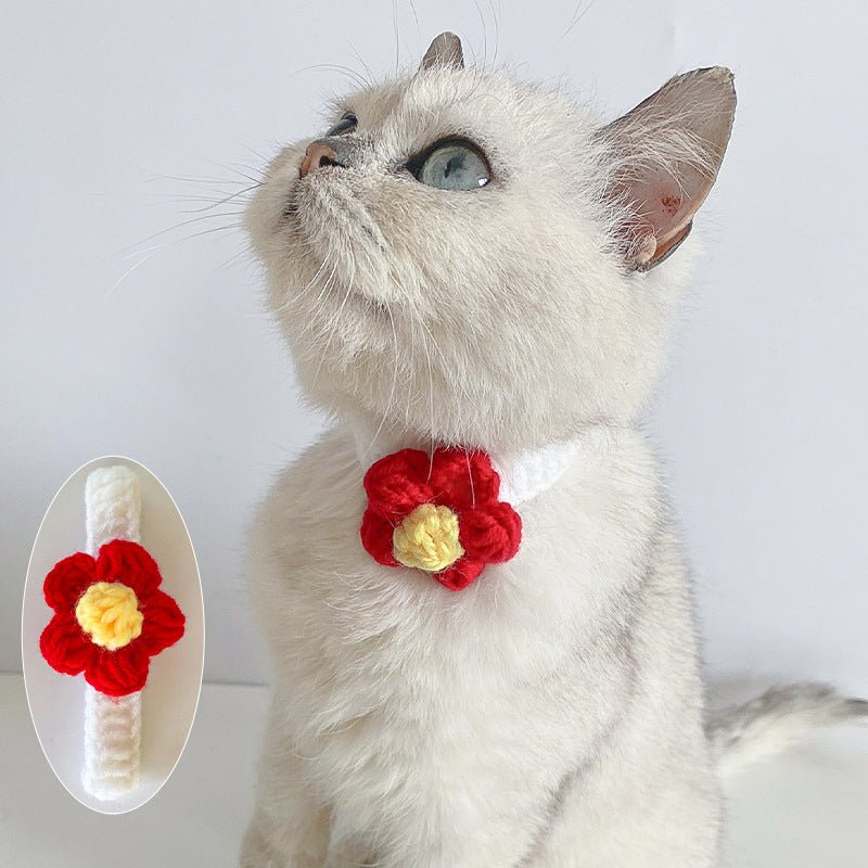 Adjustable Wool Flower Knitted Cat Collar