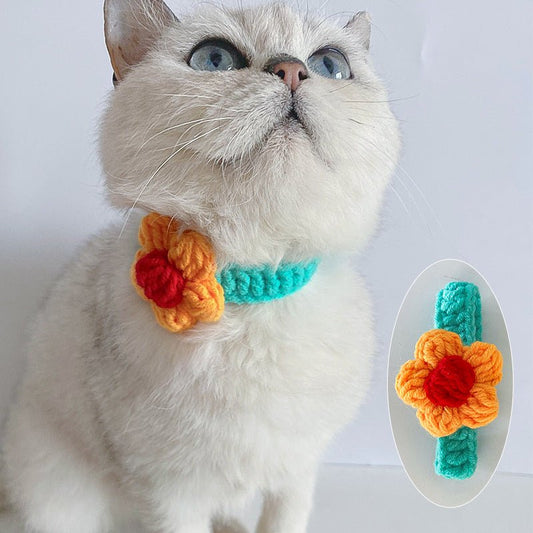 Adjustable Wool Flower Knitted Cat Collar