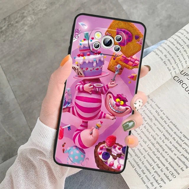 Alice Disney Cheshire Cat Soft Phone Case for Poco F3, F3 GT, F4, F4 GT, F5 Pro 5G, X3, X3 GT, X3 NFC, and X3 Pro.