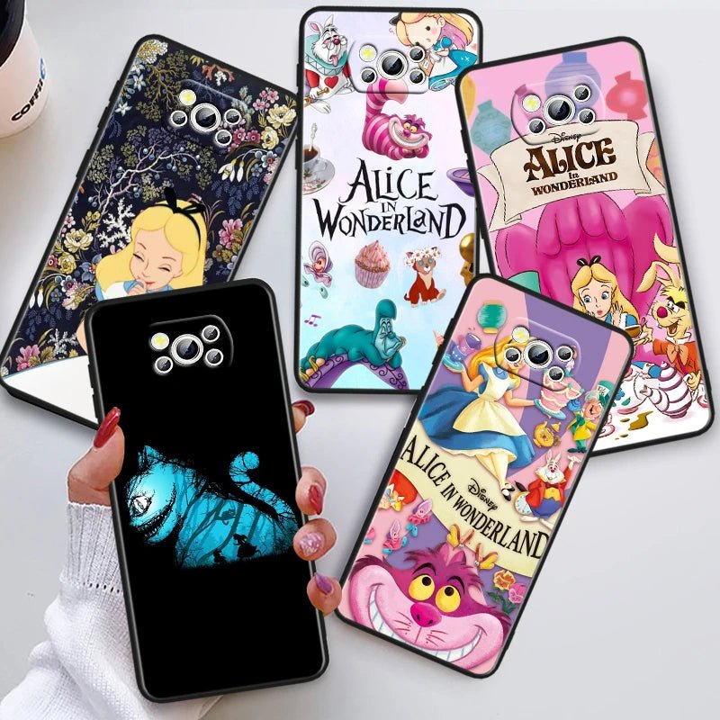 Alice Disney Cheshire Cat Soft Phone Case for Poco F3, F3 GT, F4, F4 GT, F5 Pro 5G, X3, X3 GT, X3 NFC, and X3 Pro.