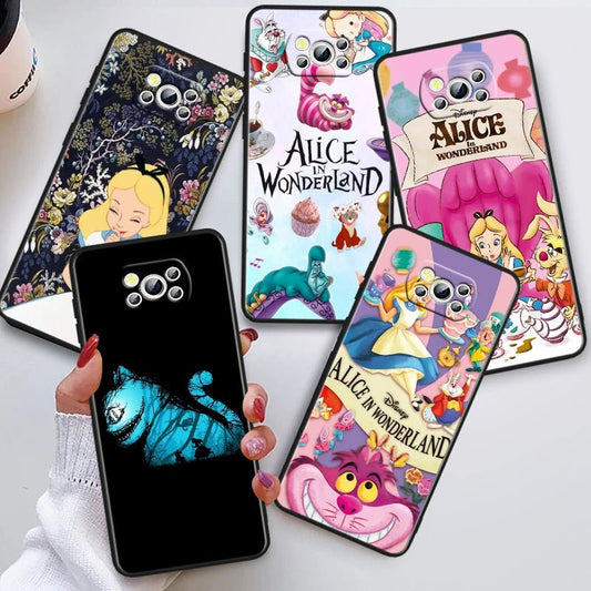 Alice Disney Cheshire Cat Soft Phone Case for Poco F3, F3 GT, F4, F4 GT, F5 Pro 5G, X3, X3 GT, X3 NFC, and X3 Pro.