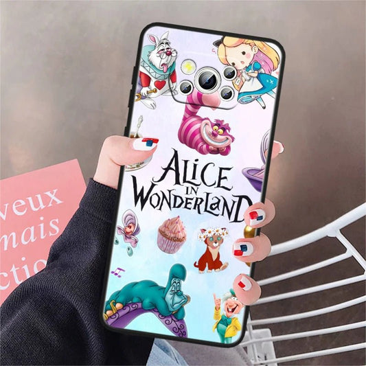 Alice Disney Cheshire Cat Soft Phone Case for Poco F3, F3 GT, F4, F4 GT, F5 Pro 5G, X3, X3 GT, X3 NFC, and X3 Pro.