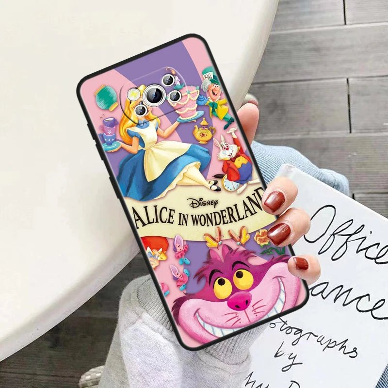 Alice Disney Cheshire Cat Soft Phone Case for Poco F3, F3 GT, F4, F4 GT, F5 Pro 5G, X3, X3 GT, X3 NFC, and X3 Pro.