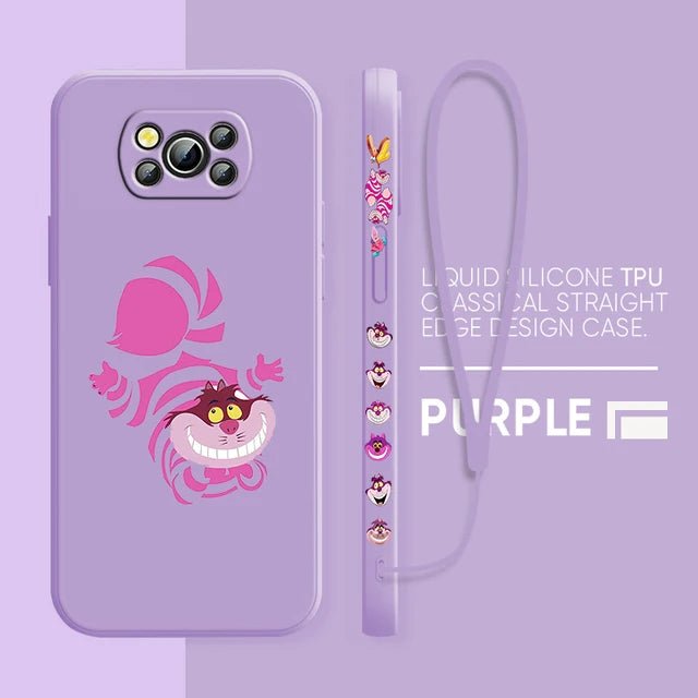 Alice in Wonderland Cheshire Cat Phone Case For Xiaomi Poco X4 X3 F4 F3 NFC M5 M4 M3 GT S Pro 4G 5G Liquid Left Rope Cover