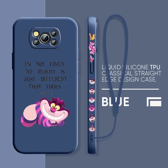 Alice in Wonderland Cheshire Cat Phone Case For Xiaomi Poco X4 X3 F4 F3 NFC M5 M4 M3 GT S Pro 4G 5G Liquid Left Rope Cover