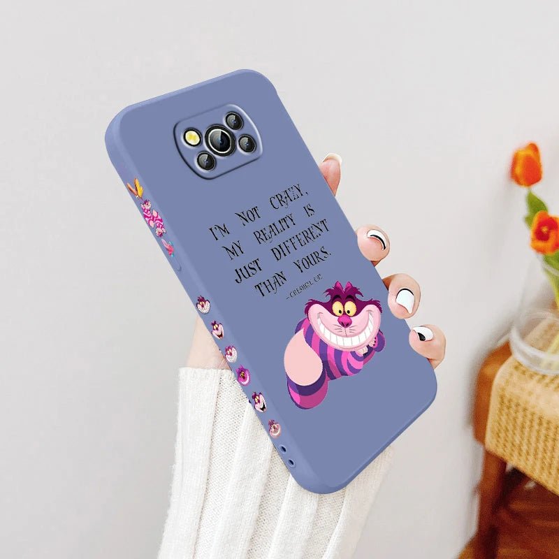 Alice in Wonderland Cheshire Cat Phone Case For Xiaomi Poco X4 X3 F4 F3 NFC M5 M4 M3 GT S Pro 4G 5G Liquid Left Rope Cover