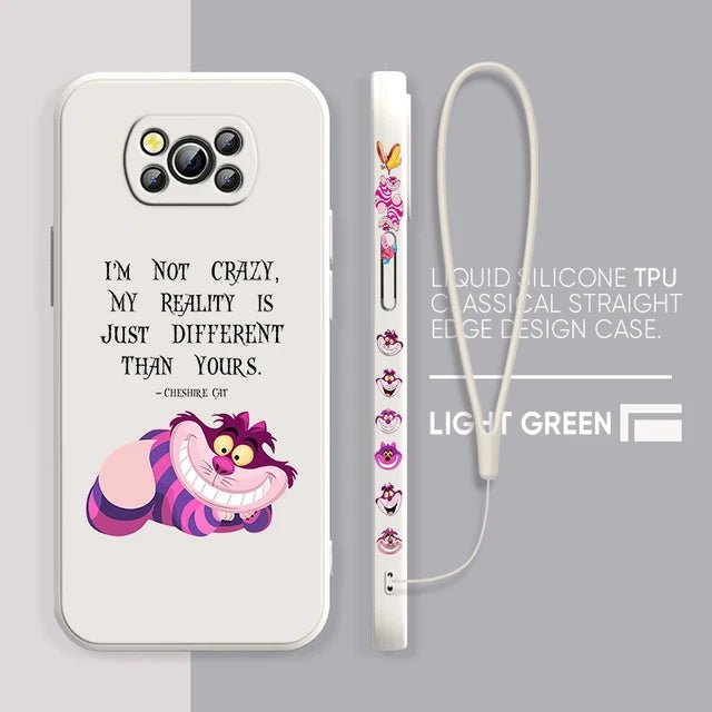 Alice in Wonderland Cheshire Cat Phone Case For Xiaomi Poco X4 X3 F4 F3 NFC M5 M4 M3 GT S Pro 4G 5G Liquid Left Rope Cover