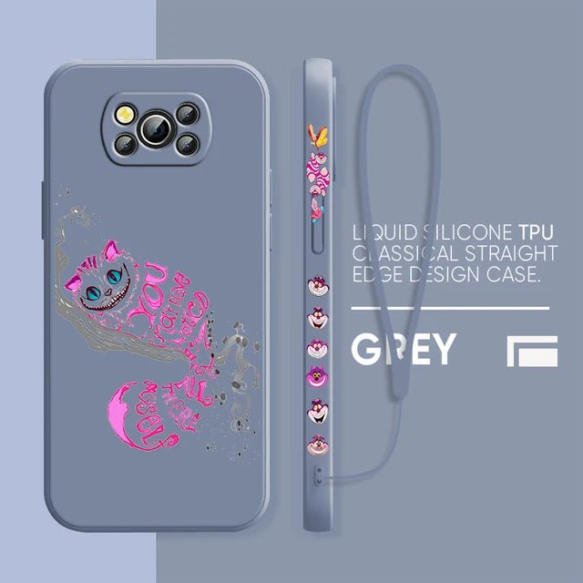 Alice in Wonderland Cheshire Cat Phone Case For Xiaomi Poco X4 X3 F4 F3 NFC M5 M4 M3 GT S Pro 4G 5G Liquid Left Rope Cover