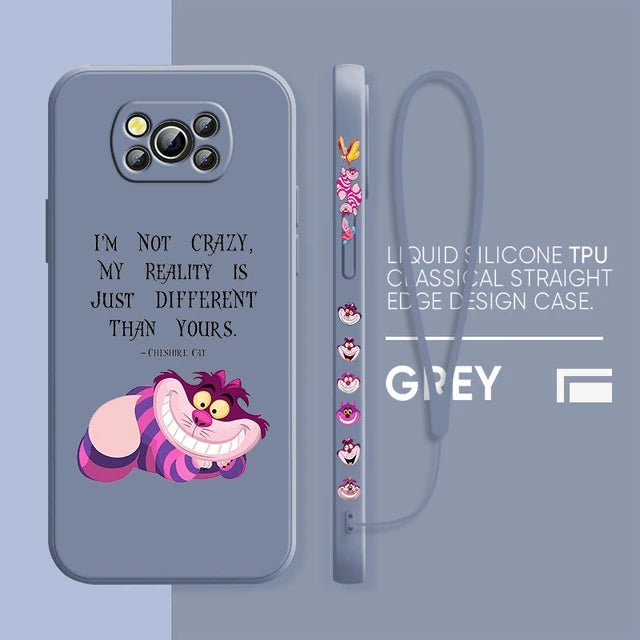 Alice in Wonderland Cheshire Cat Phone Case For Xiaomi Poco X4 X3 F4 F3 NFC M5 M4 M3 GT S Pro 4G 5G Liquid Left Rope Cover