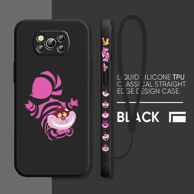 Alice in Wonderland Cheshire Cat Phone Case For Xiaomi Poco X4 X3 F4 F3 NFC M5 M4 M3 GT S Pro 4G 5G Liquid Left Rope Cover