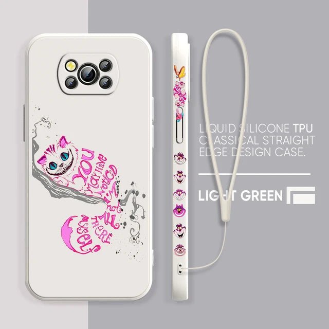 Alice in Wonderland Cheshire Cat Phone Case For Xiaomi Poco X4 X3 F4 F3 NFC M5 M4 M3 GT S Pro 4G 5G Liquid Left Rope Cover
