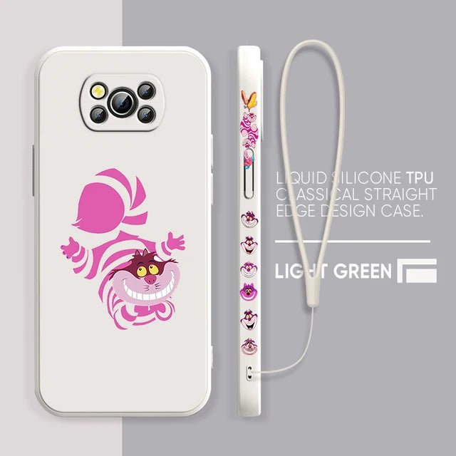 Alice in Wonderland Cheshire Cat Phone Case For Xiaomi Poco X4 X3 F4 F3 NFC M5 M4 M3 GT S Pro 4G 5G Liquid Left Rope Cover