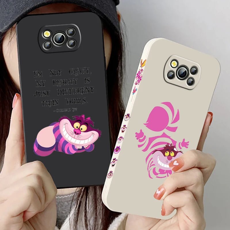 Alice in Wonderland Cheshire Cat Phone Case For Xiaomi Poco X4 X3 F4 F3 NFC M5 M4 M3 GT S Pro 4G 5G Liquid Left Rope Cover