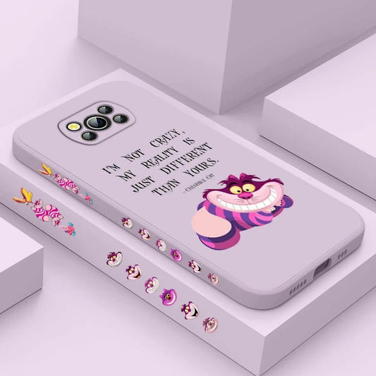 Alice in Wonderland Cheshire Cat Phone Case For Xiaomi Poco X4 X3 F4 F3 NFC M5 M4 M3 GT S Pro 4G 5G Liquid Left Rope Cover