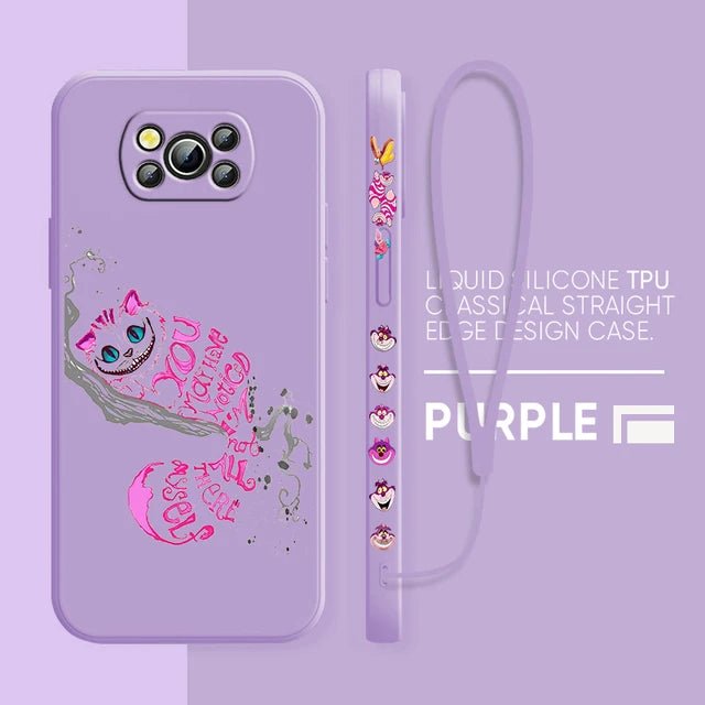 Alice in Wonderland Cheshire Cat Phone Case For Xiaomi Poco X4 X3 F4 F3 NFC M5 M4 M3 GT S Pro 4G 5G Liquid Left Rope Cover