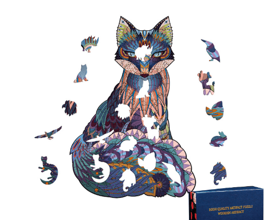 Alien Wooden Irregular 3-D Fox Cat Animal Puzzle