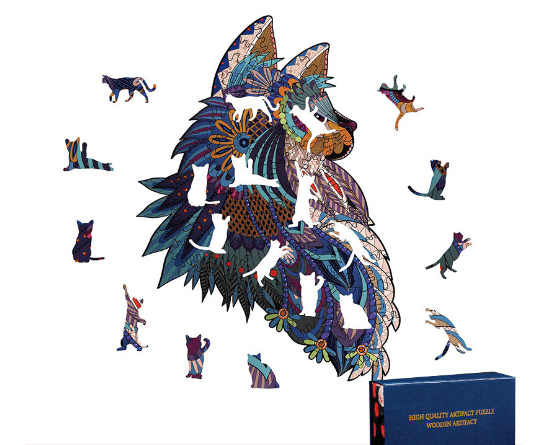 Alien Wooden Irregular 3-D Fox Cat Animal Puzzle