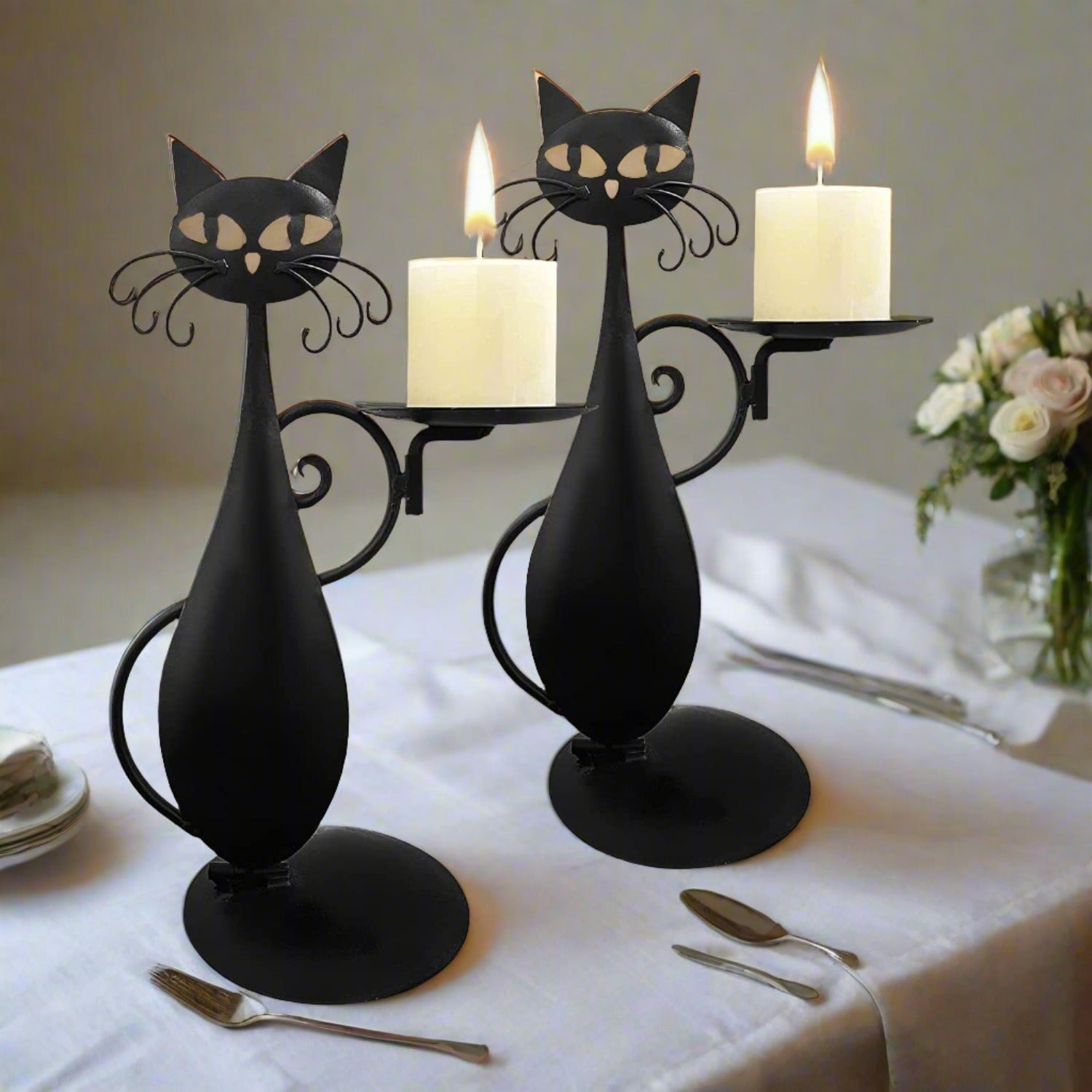 Black Cat Metal Candlestick Retro Rural Farmhouse Decoration
