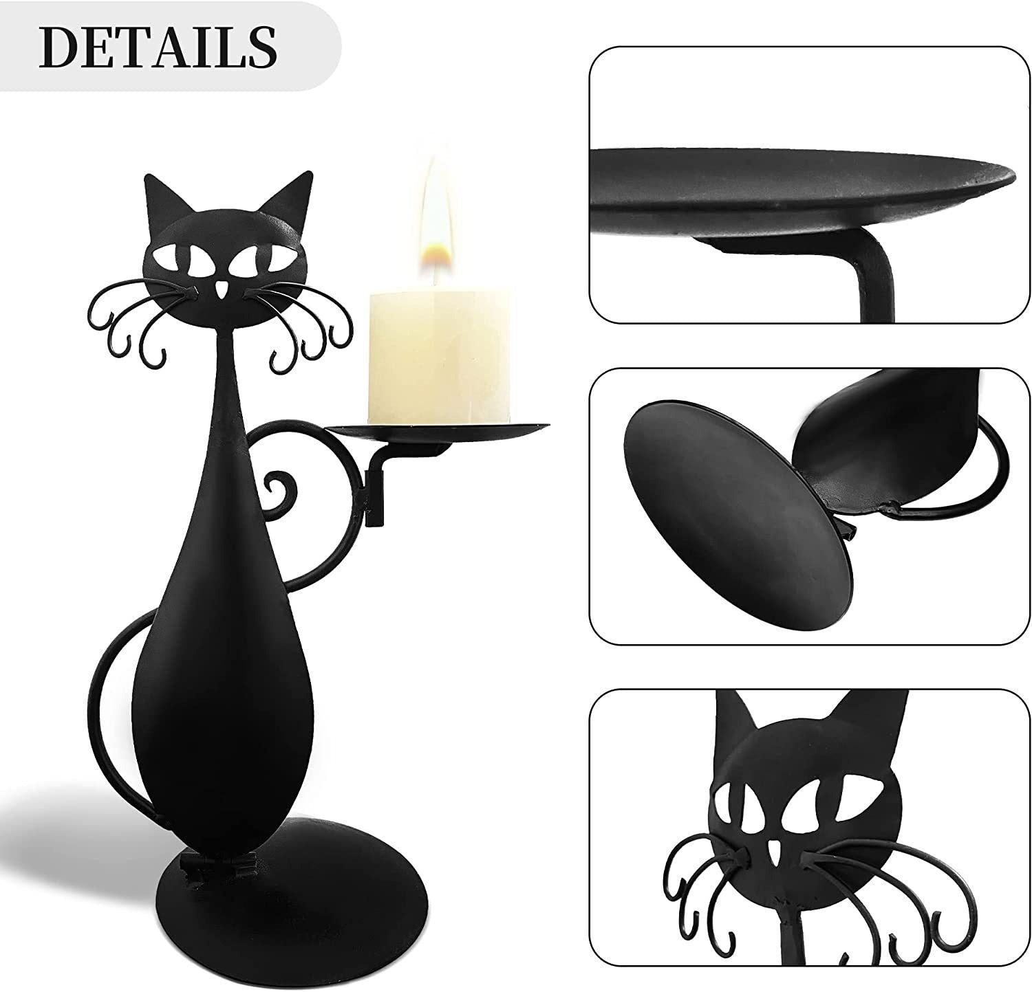 Black Cat Metal Candlestick Retro Rural Farmhouse Decoration