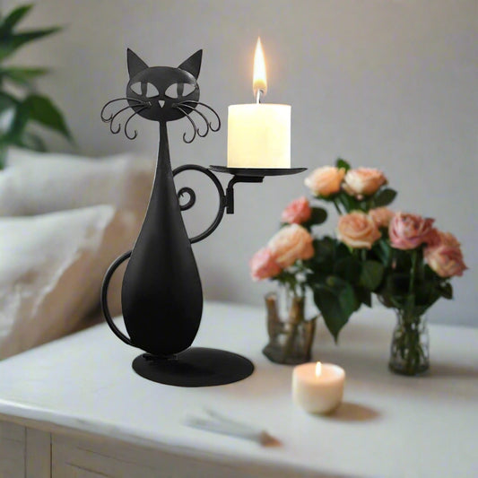 Black Cat Metal Candlestick Retro Rural Farmhouse Decoration