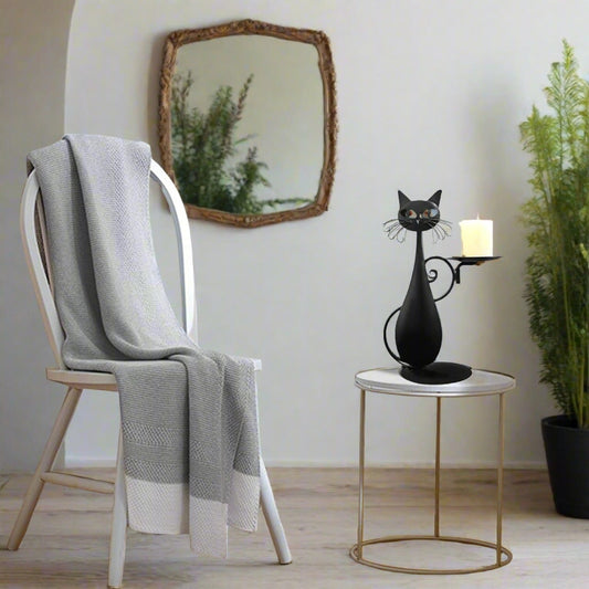 Black Cat Metal Candlestick Retro Rural Farmhouse Decoration