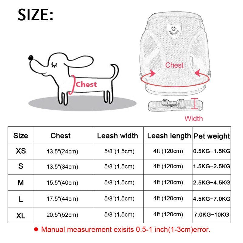 Breathable Reflective Harness Leash Set with Adjustable Vest