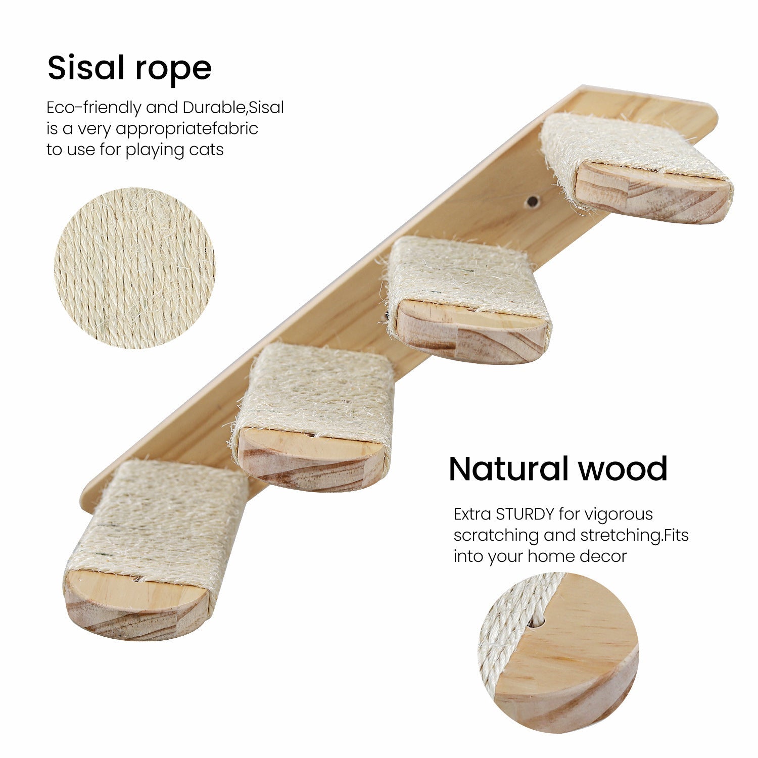 Cat Climbing Frame Wall-Mounted Solid Wood Wall Set with Hanging Perch