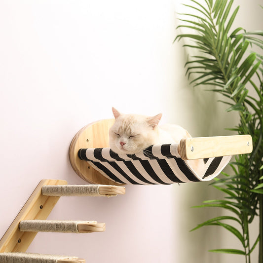 Cat Climbing Frame Wall-Mounted Solid Wood Wall Set with Hanging Perch