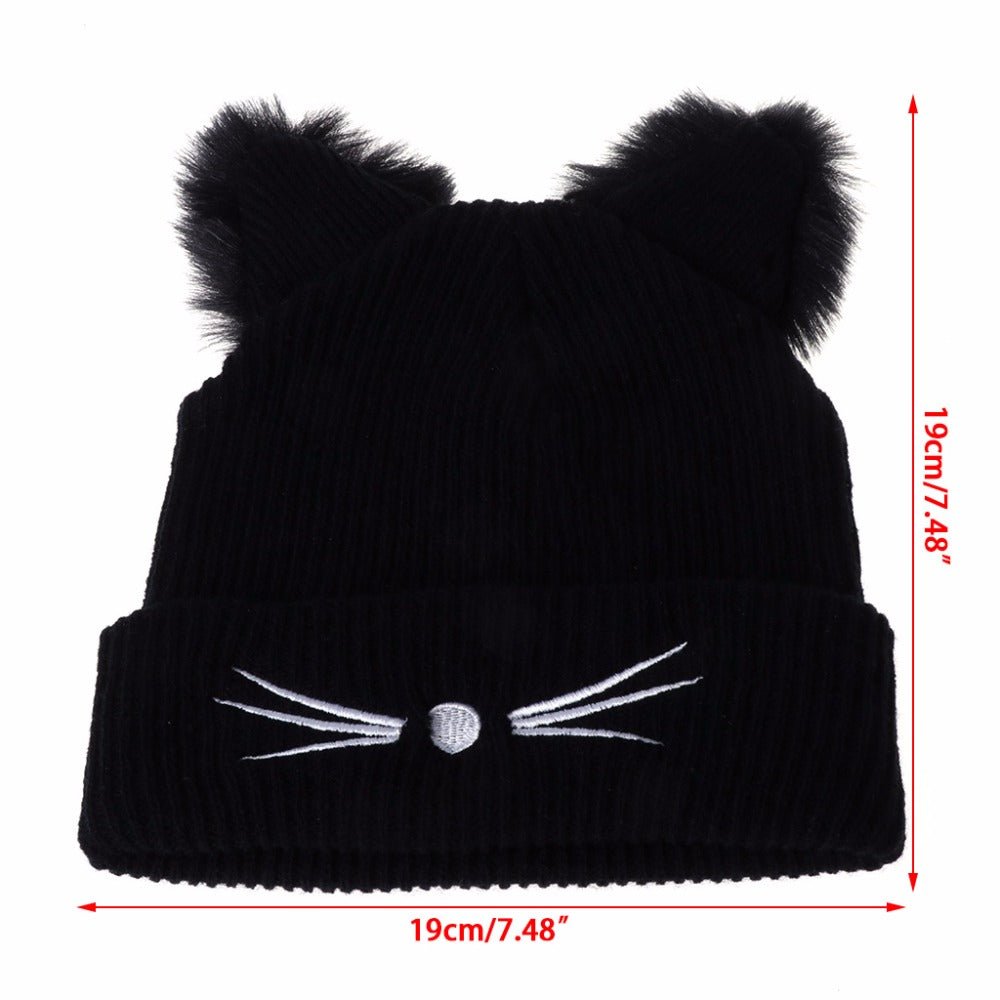 Cat Ears Women Hat Knitted Acrylic Winter Beanie
