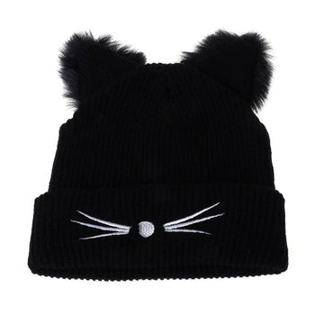 Cat Ears Women Hat Knitted Acrylic Winter Beanie
