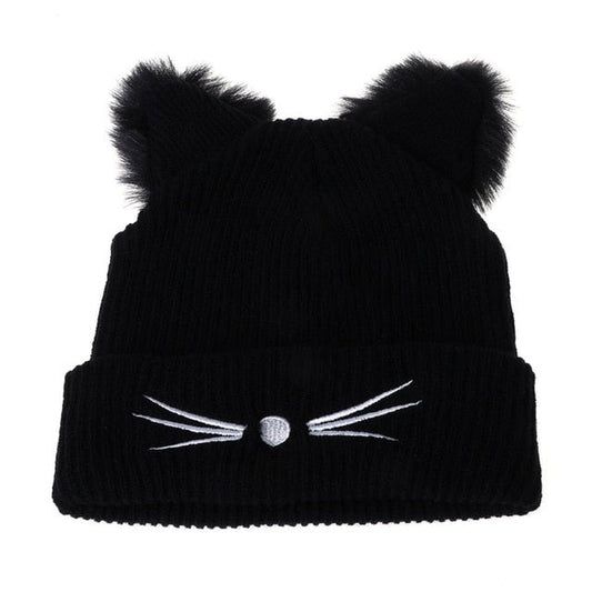 Cat Ears Women Hat Knitted Acrylic Winter Beanie