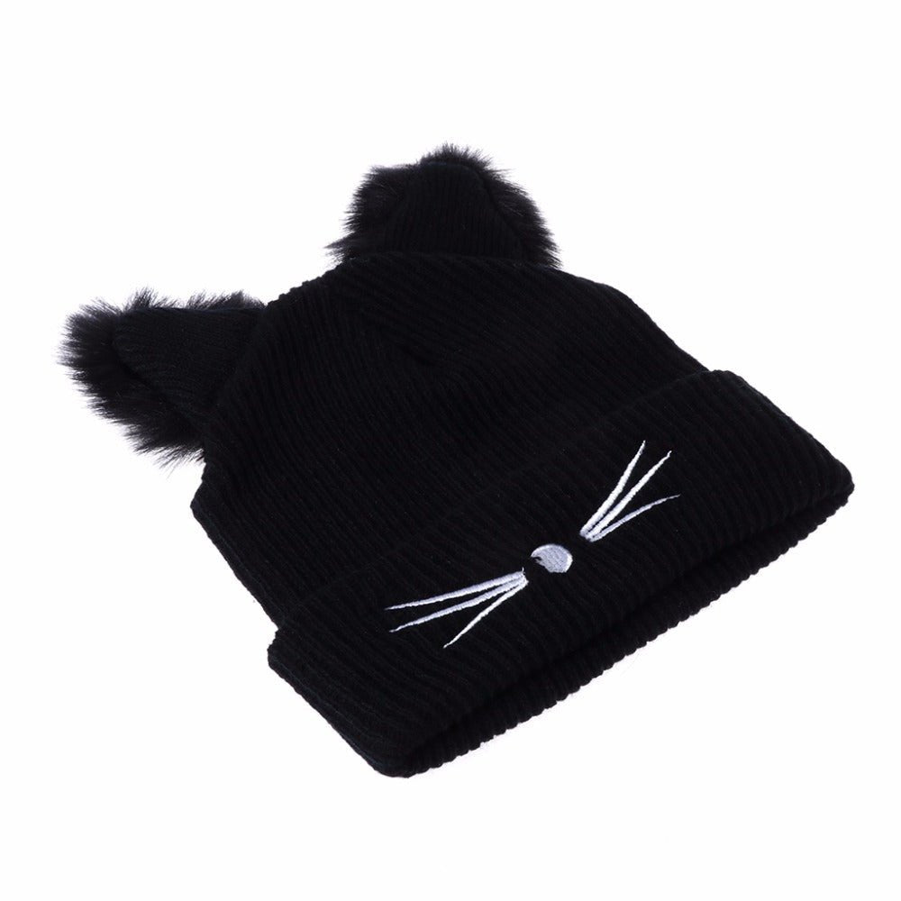 Cat Ears Women Hat Knitted Acrylic Winter Beanie