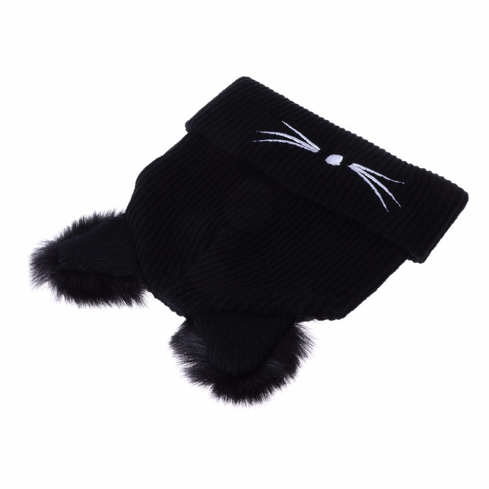 Cat Ears Women Hat Knitted Acrylic Winter Beanie