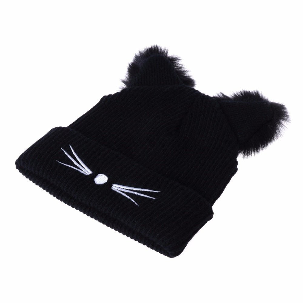 Cat Ears Women Hat Knitted Acrylic Winter Beanie
