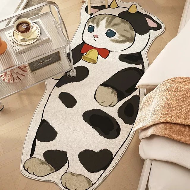 Cat in Cow Outfit Cartoon Rug